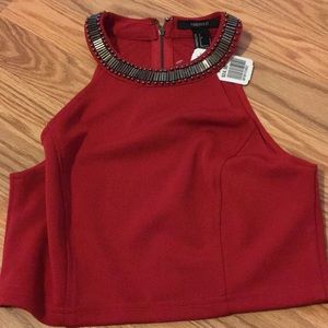 NWT Red jeweled neck crop top size small